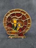 Vintage Cast Iron Stained Glass Tealight Holder