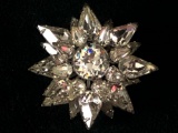 Rare Antique Eisenberg Original Crystal Flower Star Pin Brooch in Silver, 1940s