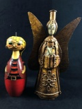 Vintage Folk Art paper Mache Candle Stick Holder Figures Pirate & Angel