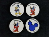 Vintage Disney Ceramic Round Refridgerator Magnets Lot of 4