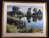 Framed Large Douglas Edwards Lithograph Pond A