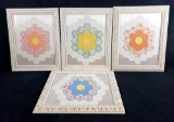 Set of 4 Framed Handmade Hexagon Quilted Artworks