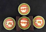 Four Ceramic Christmas Mug Coasters With Stand