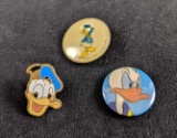 DIsney Vintage Lot Of Three Donald Duck Button Pins
