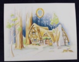 Disney Snow White Seven Dwarfs Cottage Print