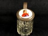 Vintage Hand Painted Enamel Portrait Glass Pewter Top Stine