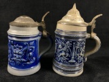 Vintage German Stoneware Pewter Top Blue 4