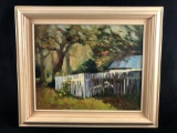 Vintage Original Sighed Schubert Oil On Canvas White Picket Fence Painting