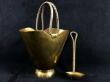 Vintage Italian Brass Strainer Bucket & Strainer Ladle