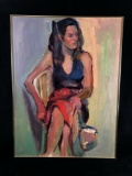 Vintage Original Sighed Jeanne Schubert Oil On Canvas Woman Sitting In Chair Painting