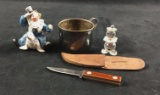 Lot of 4 Vintage 1900s Joyce Jean Cup Great Smoky Mountain Knife Glass Porcelain Schmid Clowns