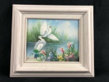 Original Oil On Canvas Signed T. Gehim ? Birds And Flowers Painting