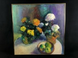 Vintage Original Sighed Jean Schubert Oil On Canvas Still life Flowers & Fruit Painting