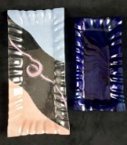 Signed Sydenstricker Set of 2 Fused Glass Rectangular Trays