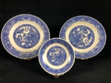 Lot Of 3 Vintage Flow Blue White Chinoiserie Exotic Birds English Willow Ware Royal China Underglass