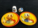 A lot of 4 Vintage Mini Donald Duck Daisy Tin Plates Thumbnail Pin Walt Disney