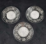 Set of 3 Etched Glass Floral Plates