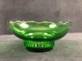Vintage EO Brody Co M2000 Scalloped Bowl with Ribbed Pedestal Green Bowl Candy Dish