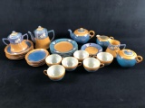 32 Pc Vintage Lustreware Rising Sun Japan Blue W/ Cherry Blossoms Tea Set