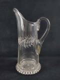 Vintage Clear Etched Glass Decanter Pitcher