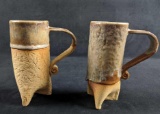 Pair Of Glazed Stoneware Earthenware Beermug Stein