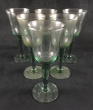Vintage Set of 6 Tulip Shaped Wine Glasses with Thick Stem