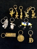Lot of 11 Vintage Donald Duck Disney Park Metal Brass Pendant Charm Key Chain Rings