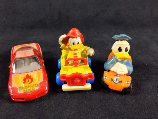 Vintage Donald Duck Die Cast Toy Car Lot of 3