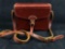 Antique Marshall Fields Company Burgundy Leather Case W/ Strap & Brass Plated Buckles