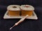 Vintage Le Supreme Orange Celluloid Green Pearl Inlay Bathroom Kit