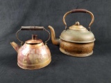 Early to Mid 1800s ROME Antique Pewter Lined Copper Tea Pots