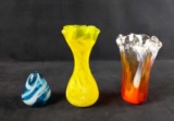 3 Vintage Colorful Murano Style Glass Vases