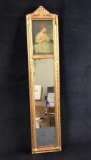 Vintage 1900s Ornate trumeau mirror Pier Glass Wooden Framed with Little Girl