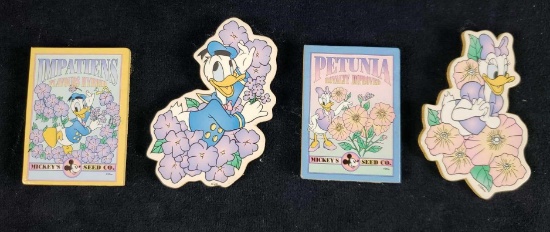 Lot of 4 Donald and Daisy Duck Floral Magnets