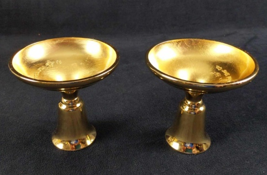 Two Vintage Electroplated Gold Candlestick Holders