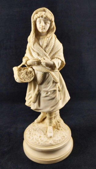 Vintage Parian Biscuit Porcelain Woman W Flowers