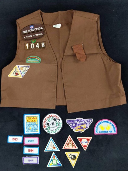 Girl Scout Vest Uniform And Merit Badges 1990s