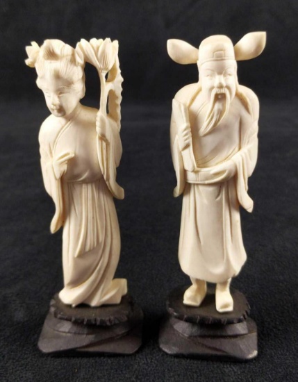 White Resin Figurines Shou Kwan Yin And Lu Xing