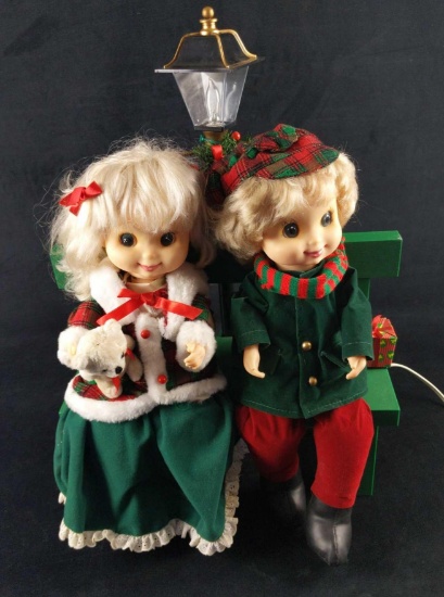 Animated Children On Bench Christmas Figurine