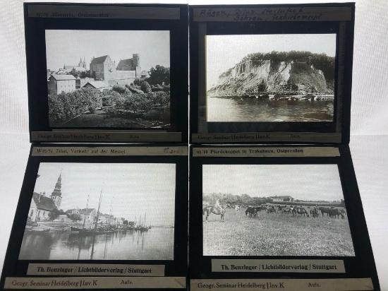 Antique Lot Of 4 Magic Lantern Projector Glass Slides German Countryside Scenery # 3