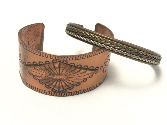 Vintage Copper Handmade Southwest Cuffs Lot Of 2