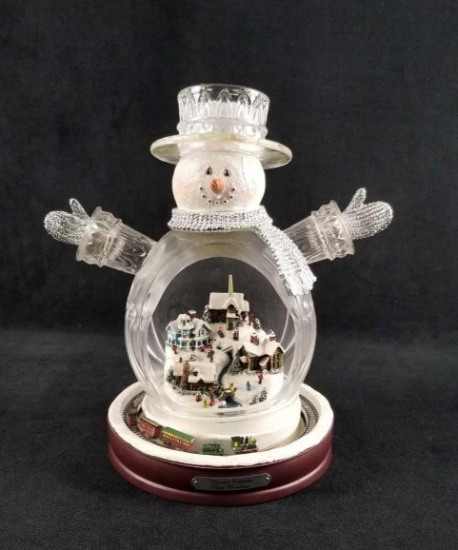 Thomas Kinkade White Christmas Snowman Train Globe