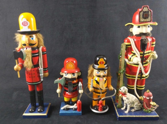 Four Wooden Firefighter Nutcrackers Christmas Holiday