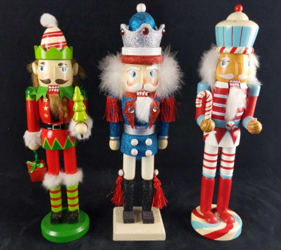 Three Bright And Colorful Wooden Nutcrackers Christmas