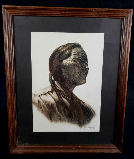 HE Hughes 1985 Native American Framed Signed Lithograph