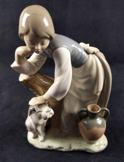 Retired Porcelain Lladro Caress and Rest Girl Dog