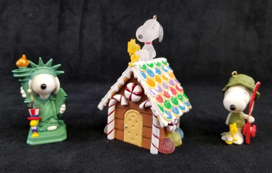 Lot of 3 Snoopy Christmas Ornament Collectibles B