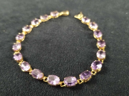 14k Gold Bracelet with Oval Cut Amethyst Stones