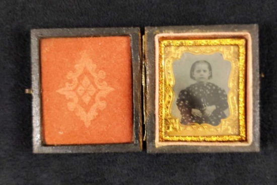 Leather Case With Tintype Of Young Girl In Dress