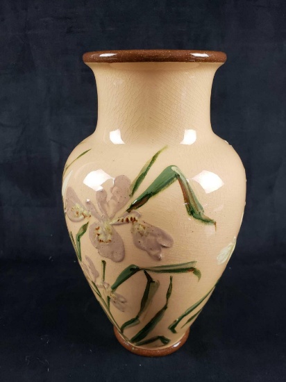 Iris Porcelain Textured Vase Signed